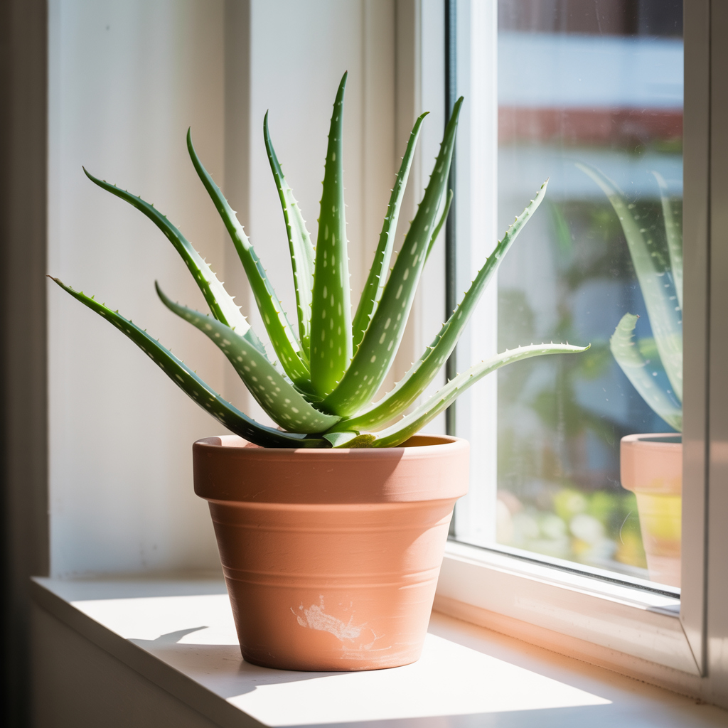 Aloe vera in a terracotta pot, a cat-toxic houseplant when ingested.