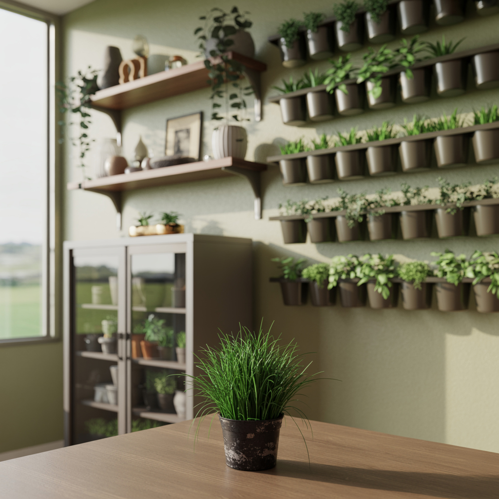 Pet-safe plant placement ideas with wall planters and cat grass for enrichment.