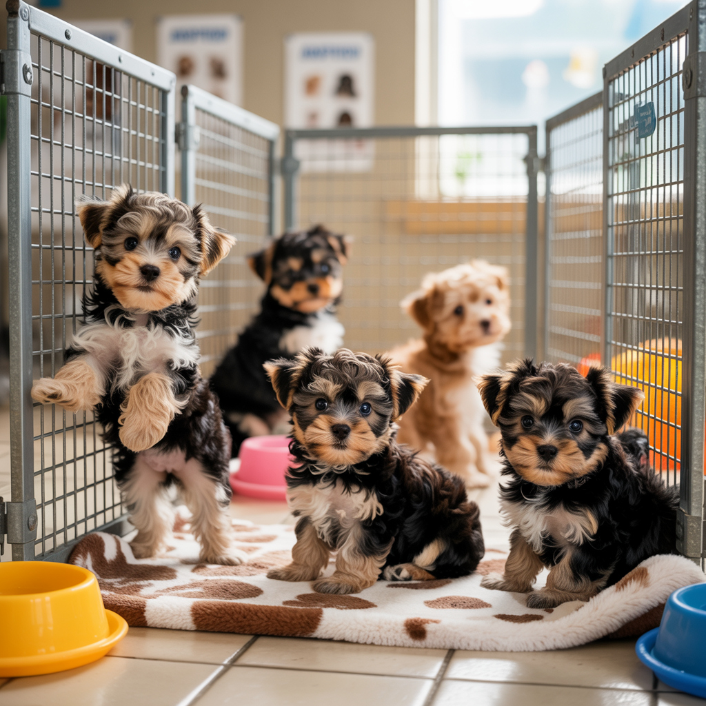 Playtime at the puppy nursery! These Yorkie pups enjoy socializing and exploring their space