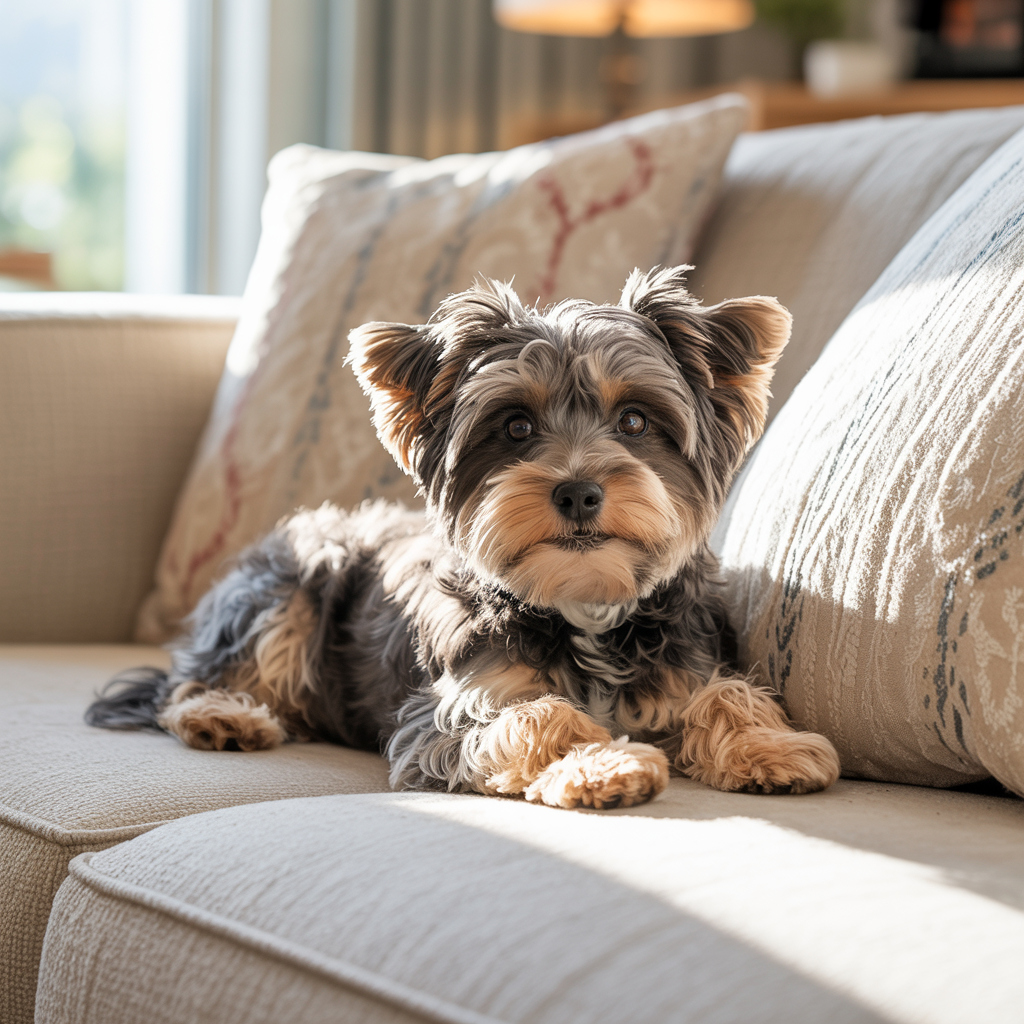Cozy and calm this Yorkie knows how to lounge in style.