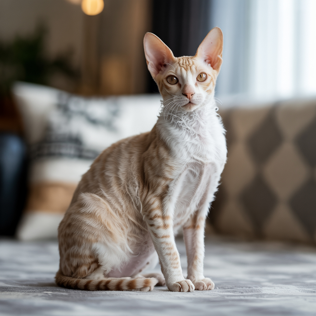 Cornish Rex cat showing its soft wavy undercoat