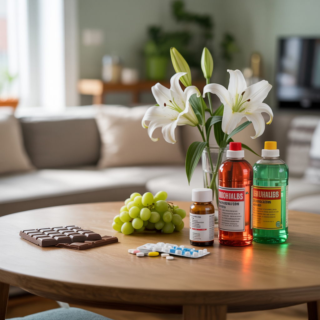 Common pet toxins: chocolate, grapes, lilies, cleaners, and human medications