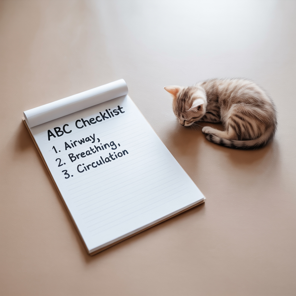ABCs checklist for pet triage next to a cat