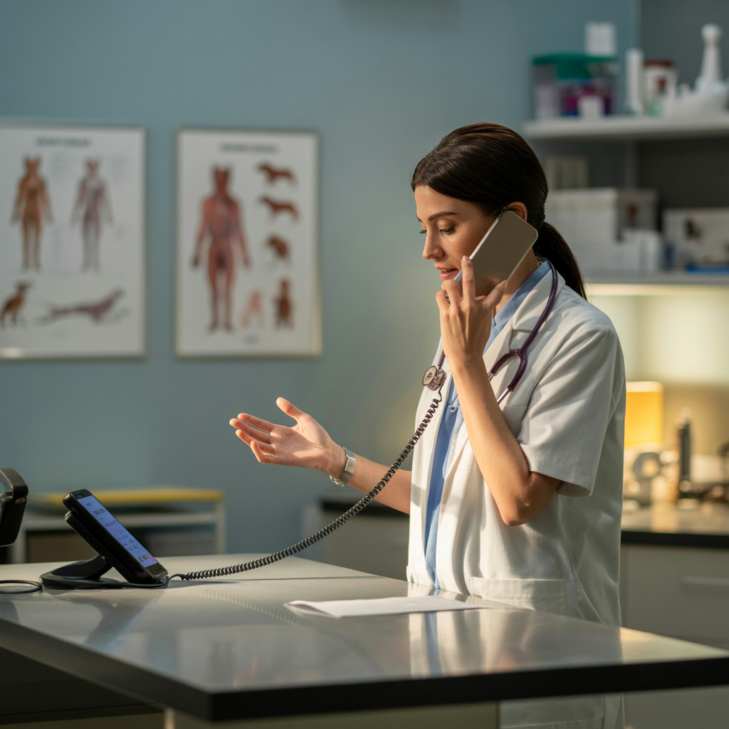 Veterinary toxicologist advising pet owner by phone